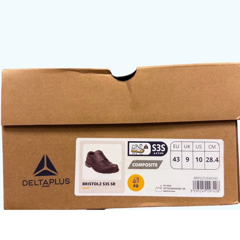 NIB Delta Plus Bristol2 S3S Black Leather Composite Toe Safety Work Shoes Sz 10